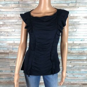 Anthropologie Deletta Navy Squeezebox pleated Top